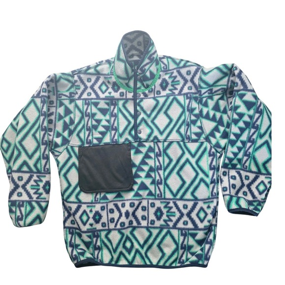 Patagonia Synchilla Snap-T Fleece Montana Siete Green Geometric Print Mens XS